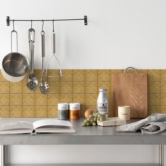 水はね防止シート フラワータイル ハニーイエロー MBS-TL07(25cm×1.3m)貼ってはがせる Hatte me! (ハッテミー) 横長サイズ