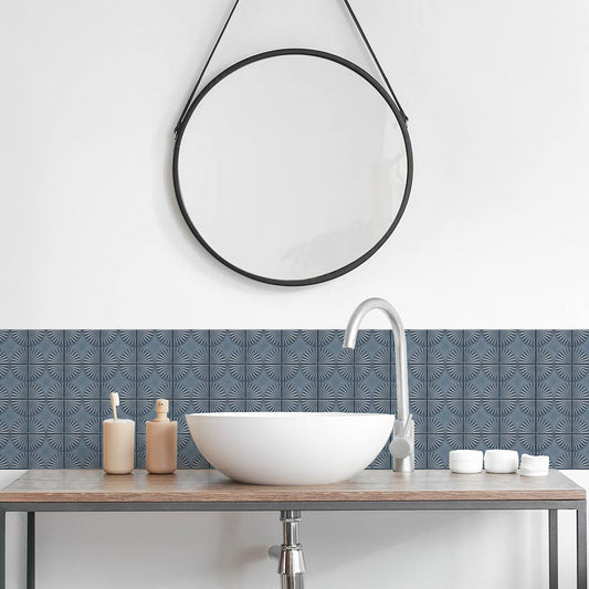 水はね防止シート フラワータイル ブルーグレー MBS-TL08(25cm×1.3m)貼ってはがせる Hatte me! (ハッテミー) 横長サイズ