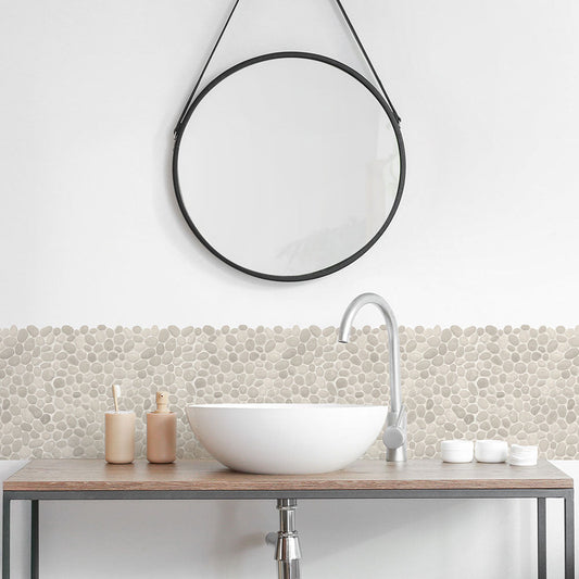 水はね防止シート ラウンドストーン アイボリー MBS-TL10(25cm×1.3m)貼ってはがせる Hatte me! (ハッテミー) 横長サイズ