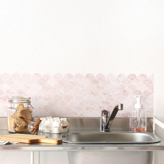 水はね防止シート Mon Sucrier マーメイドタイル ローズコーラル MBS-MS01(25cm×1.3m)