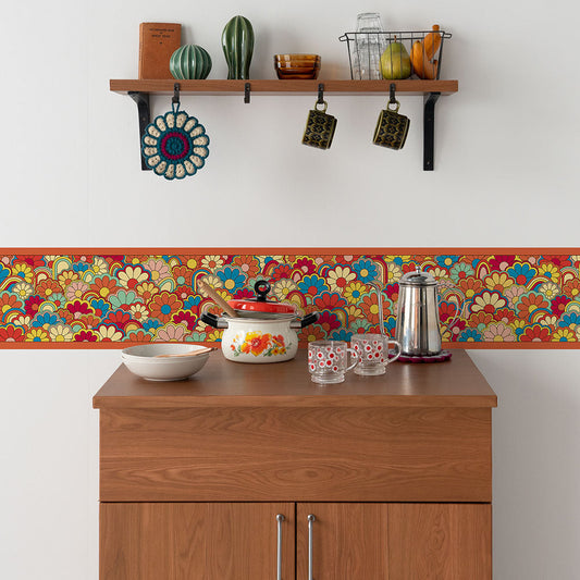 水はね防止シート What's poppin? フラワーグルーヴ オレンジ MBS-WP03(25cm×1.3m)