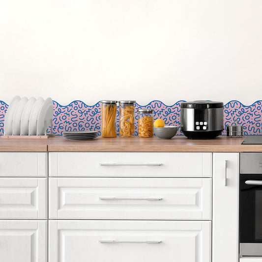 水はね防止シート What's poppin? WIGGLE WAVE ブルー×ピンク MBS-WP08(25cm×1.3m)