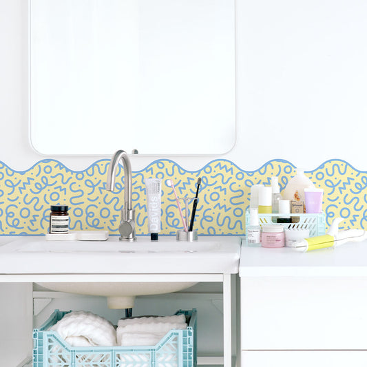 水はね防止シート What's poppin? WIGGLE WAVE スカイ×イエロー MBS-WP09(25cm×1.3m)