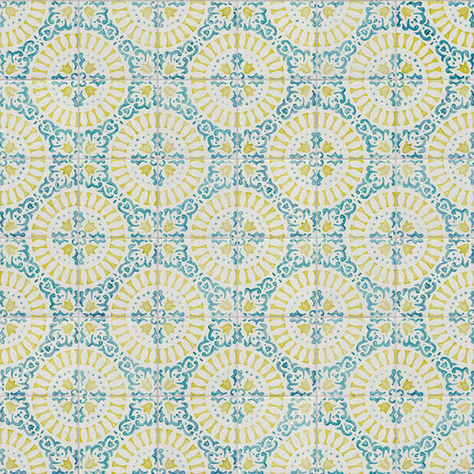 【サンプル】貼ってがせるリメイクシート「Hatte me! (ハッテミー)」KKアンティークタイル柄 ATKK-01 レモン x ブルー