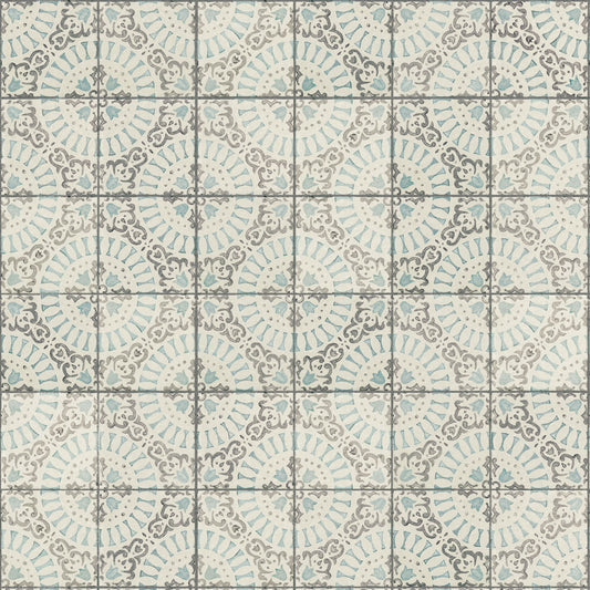 【サンプル】貼ってがせるリメイクシート「Hatte me! (ハッテミー)」KKアンティークタイル柄 ATKK-04 アクアマリン x ストーン