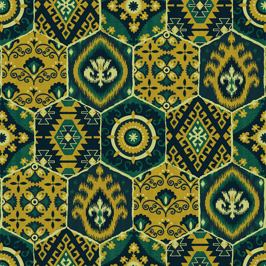 【サンプル】貼ってがせるリメイクシート「Hatte me! (ハッテミー)」BOHO柄 BOHO-B3 ダークグリーン