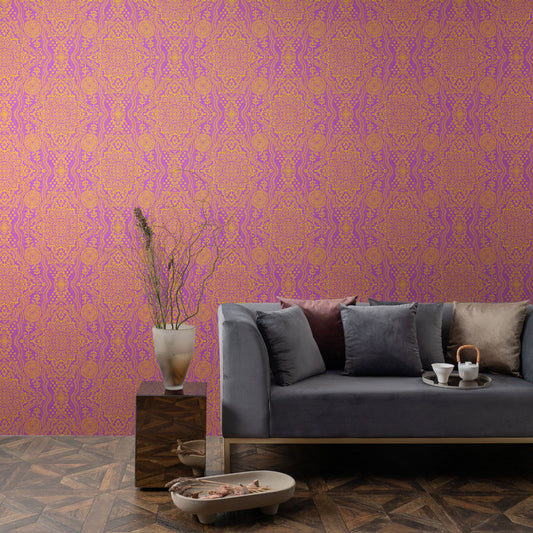 貼ってはがせる シール壁紙 「Hatte me! (ハッテミー)」 リメイクシート BOHO柄 (65cm×2.6mサイズ) BOHO-E2 パープル