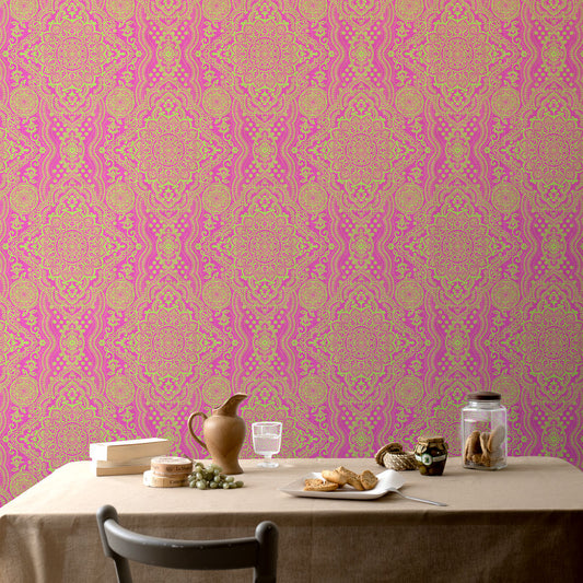 貼ってはがせる シール壁紙 「Hatte me! (ハッテミー)」 リメイクシート BOHO柄 (65cm×1mサイズ) BOHO-E3 ピンク