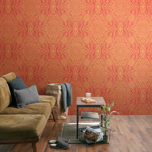 貼ってはがせる シール壁紙 「Hatte me! (ハッテミー)」 リメイクシート BOHO柄 (65cm×1mサイズ) BOHO-E4 レッド