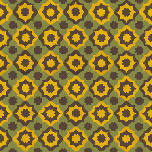 【サンプル】貼ってがせるリメイクシート「Hatte me! (ハッテミー)」復刻ヴィンテージ柄 FKVT-A7 抹茶 x イエロー x ブラウン