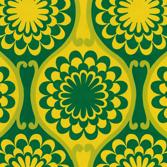 【サンプル】貼ってがせるリメイクシート「Hatte me! (ハッテミー)」復刻ヴィンテージ柄 FKVT-D1 グリーン x イエロー