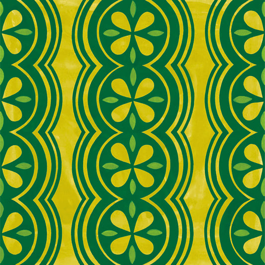 【サンプル】貼ってがせるリメイクシート「Hatte me! (ハッテミー)」復刻ヴィンテージ柄 FKVT-E1 グリーン x イエロー