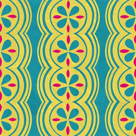 【サンプル】貼ってがせるリメイクシート「Hatte me! (ハッテミー)」復刻ヴィンテージ柄 FKVT-E8 ビビッドブルー x イエロー x ピンク