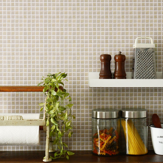 貼ってはがせる シール壁紙 「Hatte me! (ハッテミー)」 リメイクシート モザイクタイル柄 (65cm×1mサイズ) MOSA-02 ベージュ