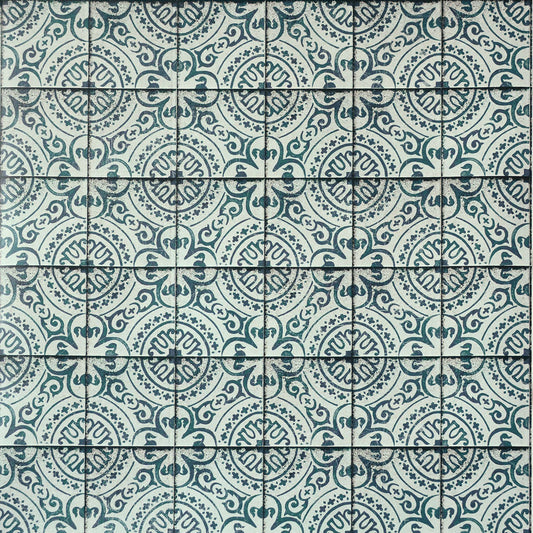 【サンプル】貼ってがせるリメイクシート「Hatte me! (ハッテミー)」ヴィンテージタイル柄 VTYK-02 ブルー