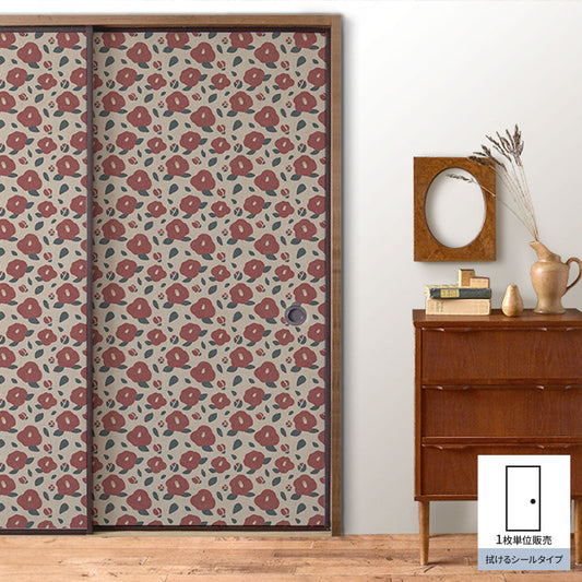 ふすまリメイクシート 拭けるシールタイプ 大正ロマン つばき (約185cm×100cm)