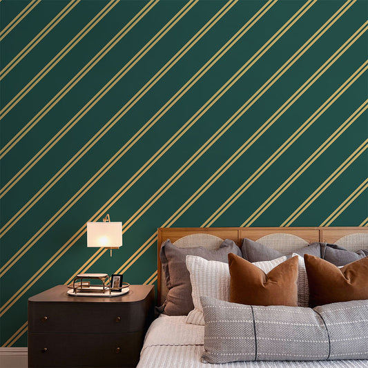 はがせる壁紙 のりなしタイプ アイビーストライプF (49cm×3mサイズ) NKH-ASF01 エバーグリーン×イエロー