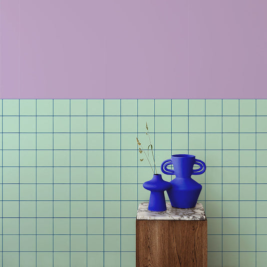 はがせる壁紙 のりなしタイプ カラフルPOPタイル (49cm×3mサイズ) NKH-CP03 パープル×ミントタイル