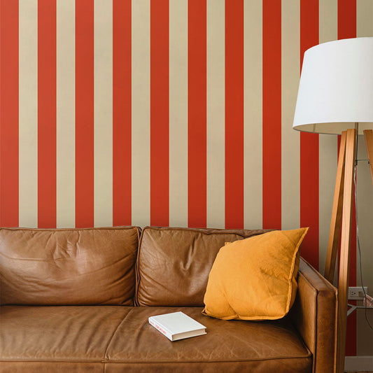 はがせる壁紙 のりなしタイプ ロンドンストライプW3 (49cm×3mサイズ) NKH-LS309 レッド×ベージュ