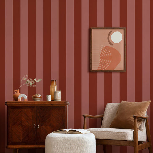 はがせる壁紙 のりなしタイプ ロンドンストライプW3 (49cm×2.5mサイズ) NKH-LS310 レッド×チェリー