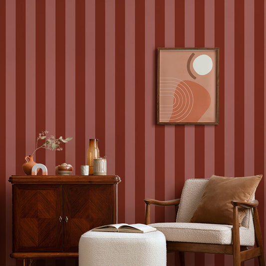 はがせる壁紙 のりなしタイプ ロンドンストライプW4 (49cm×2.5mサイズ) NKH-LS410 レッド×チェリー