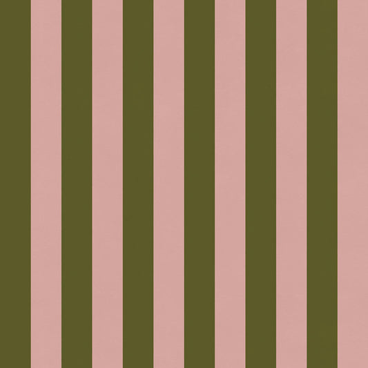 【サンプル】はがせる壁紙 のりなしタイプ ロンドンストライプW6 NKH-LS608 モスグリーン×ピンク