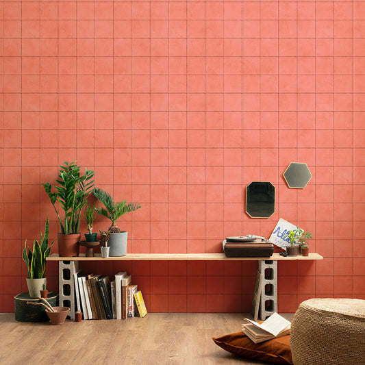 貼りやすいフリース壁紙(のりなし) メキシカントーンタイル (49cm×2.5mサイズ) NKH-MT02 コーラルピンク