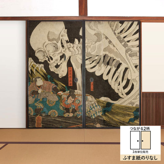 ふすまリメイクシート ふすま紙のりなしタイプ つながる2柄 歌川国芳 相馬の古内裏 B (約185cm×94cm)