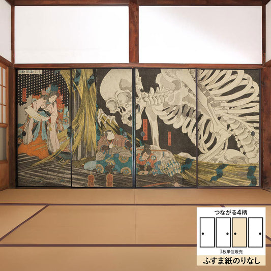 ふすまリメイクシート ふすま紙のりなしタイプ つながる4柄 歌川国芳 相馬の古内裏 C (約185cm×94cm)