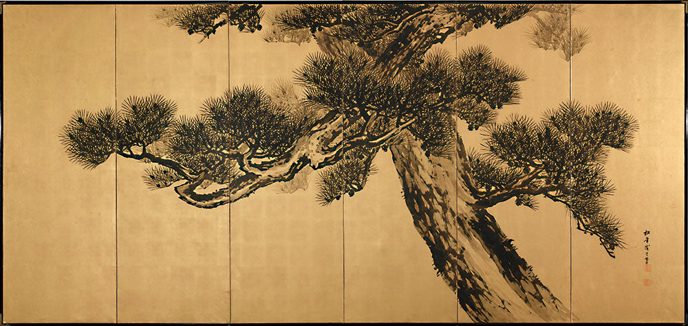 はがせるミューラル壁紙 のりなし 鈴木松年 老松図屏風 NSO-N00133