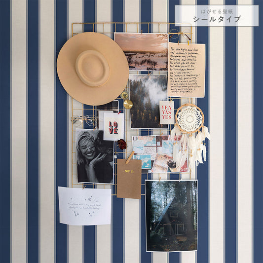 はがせる壁紙 シールタイプ アイビーストライプB (49cm×3mサイズ) TKH-ASB02 マリンブルー