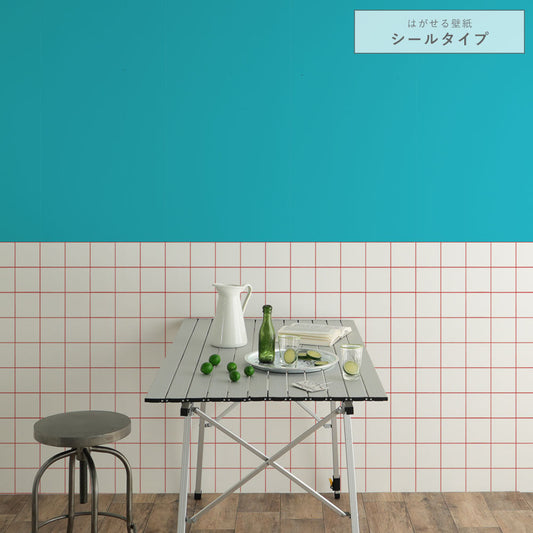 はがせる壁紙 シールタイプ カラフルPOPタイル (49cm×3mサイズ) TKH-CP04 ブルー×レッド目地