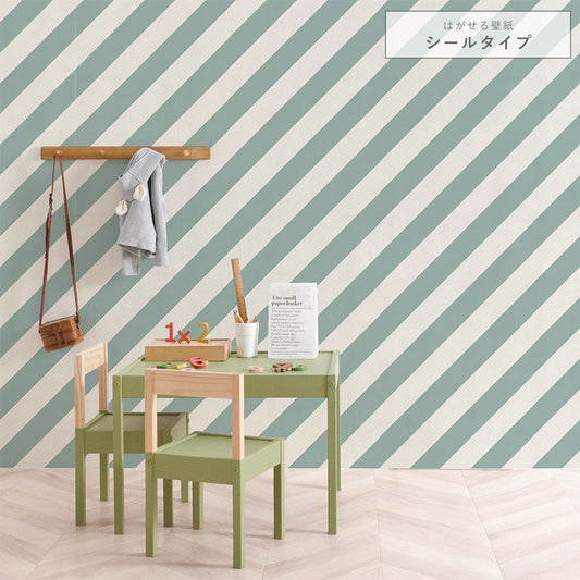 はがせる壁紙 シールタイプ キャンディストライプC (49cm×2.5mサイズ) TKH-CSC03 グリーン