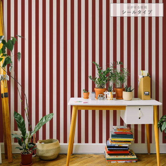 はがせる壁紙 シールタイプ ロンドンストライプW6 (49cm×2.5mサイズ) TKH-LS604 バーガンディ