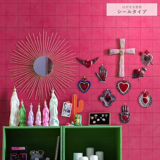 はがせる壁紙 シールタイプ メキシカントーンタイル (49cm×2.5mサイズ) TKH-MT03 メキシカンピンク