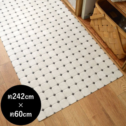 拭ける キッチンマット 約242cm×60cm タイルセレクション クラシックタイル