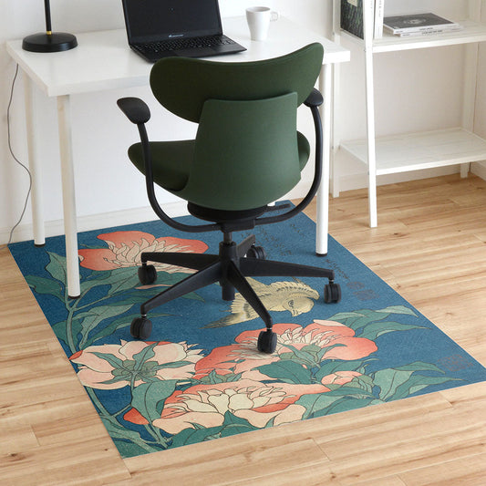 拭けるチェアマット 「Sheete me ! (シーテミー)」 110cm×150cm 葛飾北斎 芍薬 カナリア