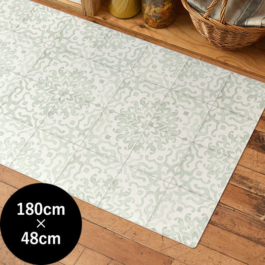 オリジナルキッチンマット 「Sheete me ! (シーテミー)」 180cm×48cm アンティークタイル ミント