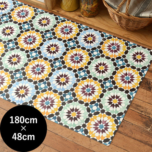 オリジナルキッチンマット 「Sheete me ! (シーテミー)」 180cm×48cm モロッコタイル ブルー × グリーン