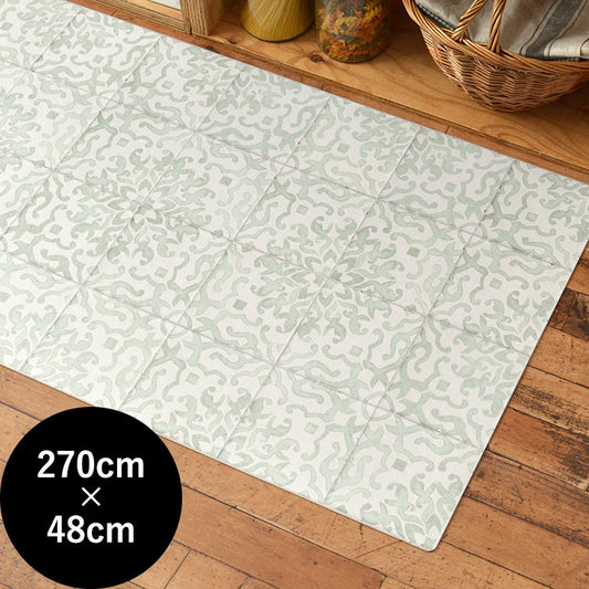 オリジナルキッチンマット 「Sheete me ! (シーテミー)」 270cm×48cm アンティークタイル ミント