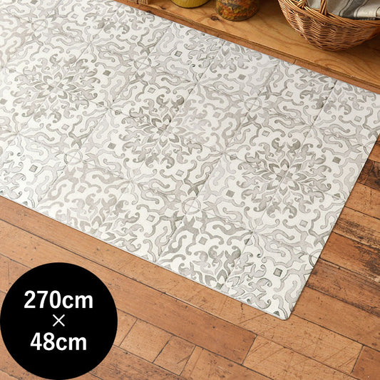 オリジナルキッチンマット 「Sheete me ! (シーテミー)」 270cm×48cm アンティークタイル グレー