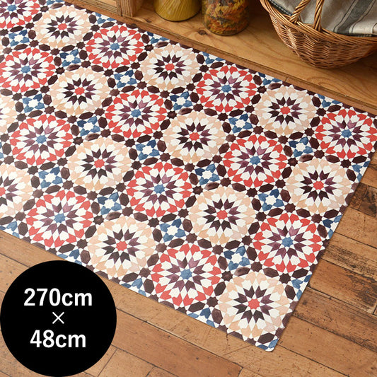 オリジナルキッチンマット 「Sheete me ! (シーテミー)」 270cm×48cm モロッコタイル レッド