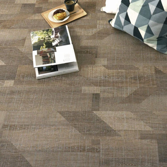 置くだけで敷ける ウッドフロア フロアタイル オールドランバーシリーズ (1ケース販売) 【02】ジオメトリックラフソーン STTN-3115