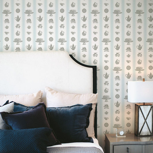 はがせる壁紙 のりなしタイプ Mon Sucrier メルヘンパターン アリスストライプ (49cm×3mサイズ) NMS-AS01 白うさぎ