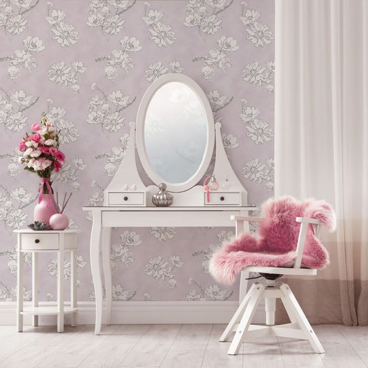 はがせる壁紙 のりなしタイプ Mon Sucrier 花柄 ブロッサムフレーバー (49cm×3mサイズ) NMS-BF01 パウダーピンク