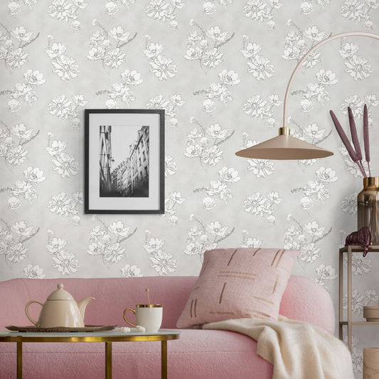 はがせる壁紙 のりなしタイプ Mon Sucrier 花柄 ブロッサムフレーバー (49cm×3mサイズ) NMS-BF02 ミラージュホワイト