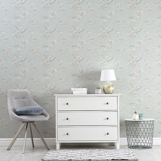 はがせる壁紙 のりなしタイプ Mon Sucrier 花柄 ブロッサムフレーバー (49cm×2.5mサイズ) NMS-BF03 フロウブルー