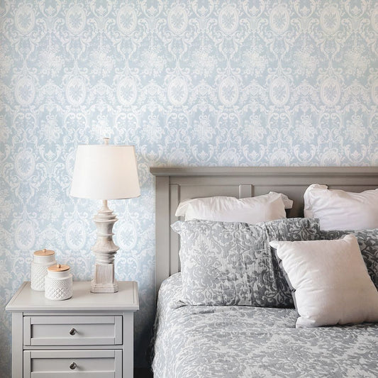 はがせる壁紙 のりなしタイプ Mon Sucrier ダマスク・レース クイーンマリー (49cm×2.5mサイズ) NMS-CM04 アクアマリン