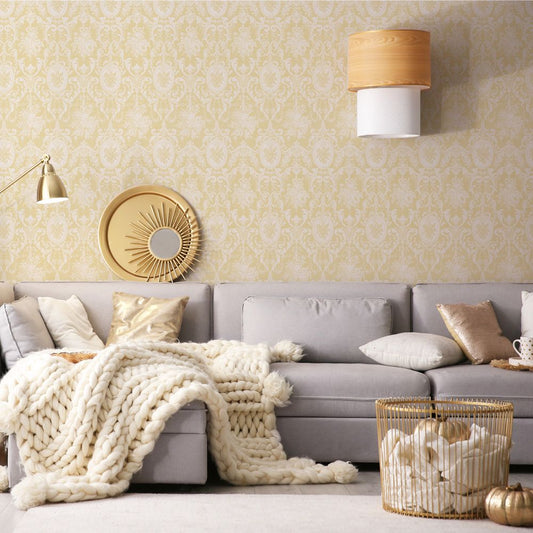 はがせる壁紙 のりなしタイプ Mon Sucrier ダマスク・レース クイーンマリー (49cm×3mサイズ) NMS-CM05 シトリン