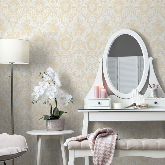 はがせる壁紙 のりなしタイプ Mon Sucrier ダマスク・レース クイーンマリー (49cm×3mサイズ) NMS-CM06 パール